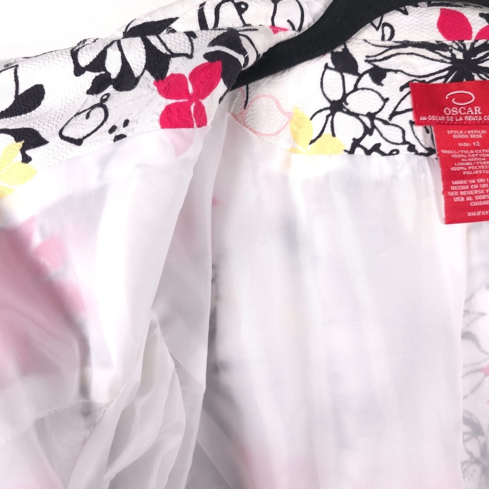 OSCAR DE LA RENTA Full Zip Floral Blazer Jacket Cotton Size 12 White Multicolor - Picture 11 of 13